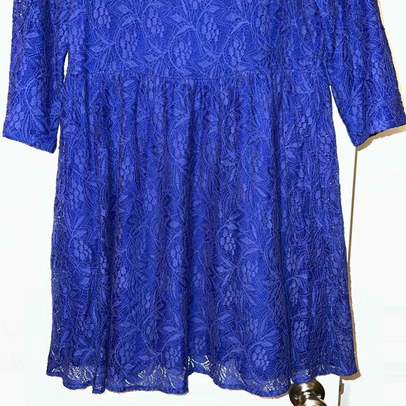 Free People Medium Shake it Up Mosaic Blue Lace Women’s Dress 3/4 Sleeve EUC - Picture 2 of 12